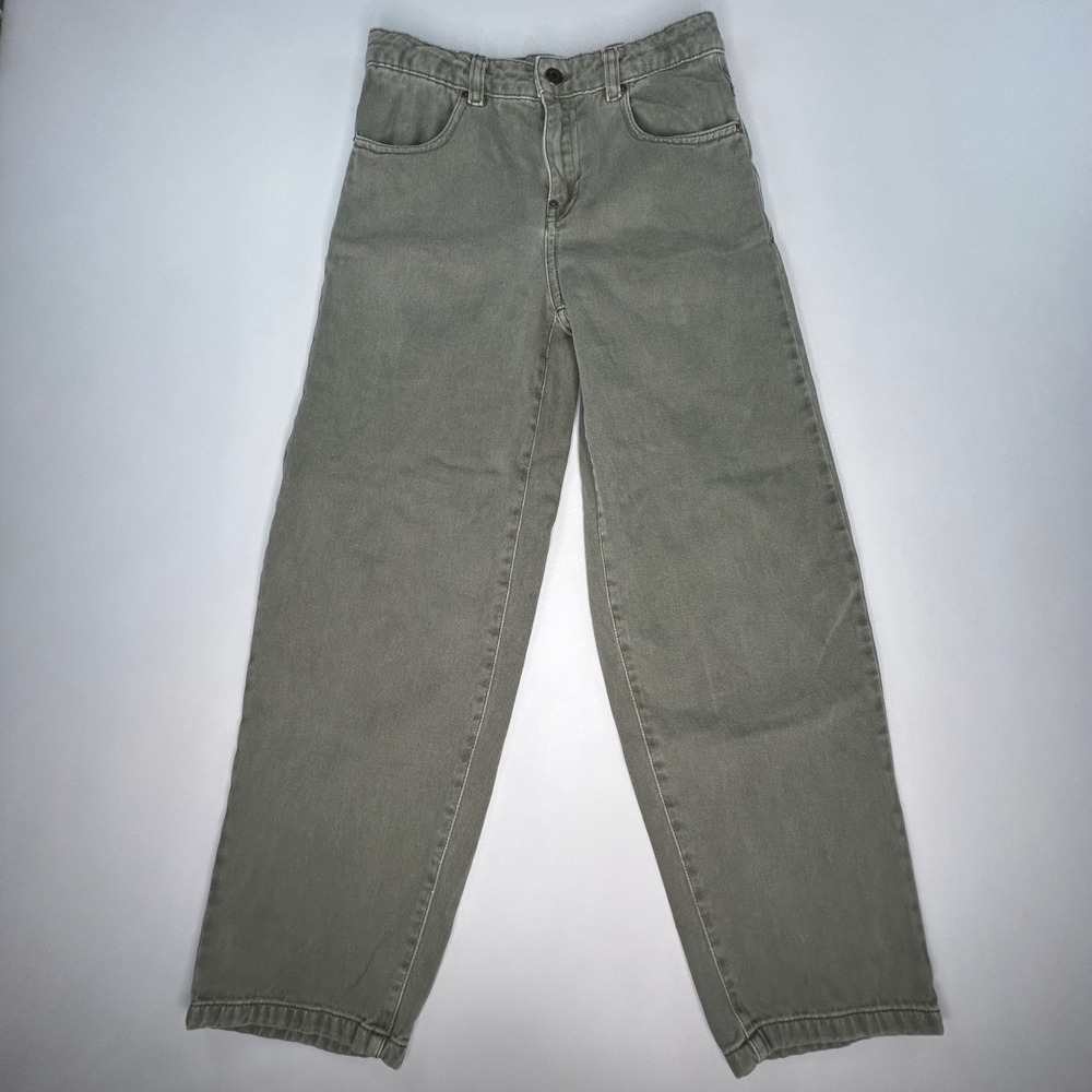 Zara Kids Jeans 11-12Y Olive Green Wide Leg Baggy Denim Relaxed Fit